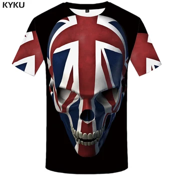 KYKU Kafatası T Shirt Erkek Siyah Anime Tshirt Birleşik Krallık Gotik 3d Baskı T-shirt Punk Rock Giysileri Rahat Hip Hop Erkek Giyim