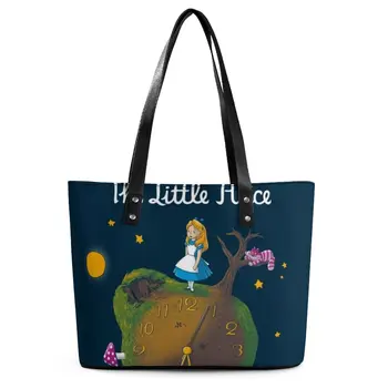 Küçük Alice Çanta Komik Prens Baskı Kolu Tote Çanta Zarif PU deri omuz Çantası Okul Grafik Tasarım Alışveriş Çantaları