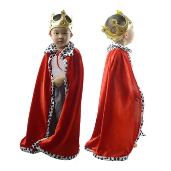 Kırmızı Çocuk Erkek Kız Kral Çocuk Cosplay Pelerin Pelerin Robe Asa Prens saç tacı Doğum Günü Partisi Cadılar Bayramı kostüm aksesuarı