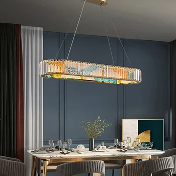 Kısılabilir LED Vitray Oval Avize 2022 Altın Post-modern Asılı Lambalar Tavan Ev Dekor halka ışık Yemek Odası için