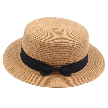 Kızlar güneşlikli kep Yaz İngiliz Yay Düz Üst Çocuk Hasır şapka Kızlar İçin Kadın Plaj güneş şapkası