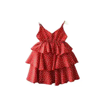 Kızlar Polka Dot elbise Yaz Bebek Sling şifon kek çocuk Elbiseleri 2-6 yıl