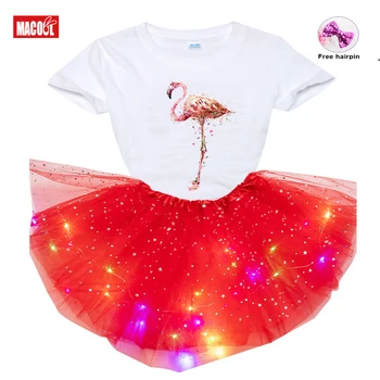 Kızlar Tutu Elbise Setleri Yaz Toddler Kız Giyim Seti Çocuk Giyim Takım Elbise Çocuk T Shirt + Tutu Elbise Sevimli Flamingo Etek Takım Elbise