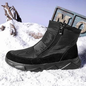 Kış Erkek Botları Rahat Termal Kar Botları Uygun Fermuar Erkek yürüyüş ayakkabısı Özlü Yuvarlak Ayak Kısa Peluş rahat ayakkabılar