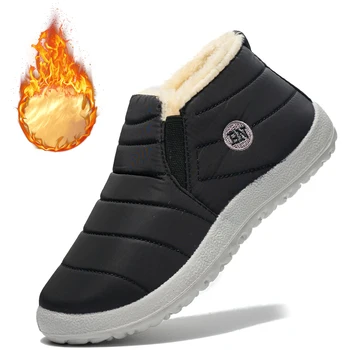 Kış Erkek Botları Su Geçirmez Ayak Bileği Çizmeler Sıcak Kürk Erkekler Sneakers Artı Boyutu Kar Botları Kaymaz Peluş günlük erkek ayakkabısı Çift Ayakkabı