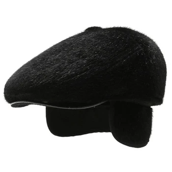 Kış Faux Kürk Newsboy Şapka Earflaps Bere Baba Şapka Yaşlılar İçin Doruğa Kap Kış Sıcak Şapka Yaşlı Erkekler İçin Düz Kap