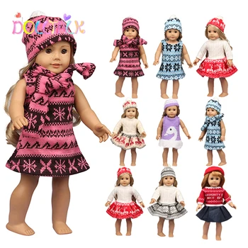 Kış Yeni Stil Kazak + Şapka + Eşarp Seti oyuncak bebek giysileri Moda Warm18 İnç Oyuncaklar İçin Uygun 43-46 cm Bebe Reborn Bebekler noel hediyesi