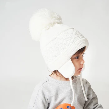 Kış Çocuk Şapka Büyük Ponpon Karikatür Pamuk Örgü Bebek Bere Şapka Erkek ve Kız Polar Astar ile Bombacı Kapaklar çocuklar için