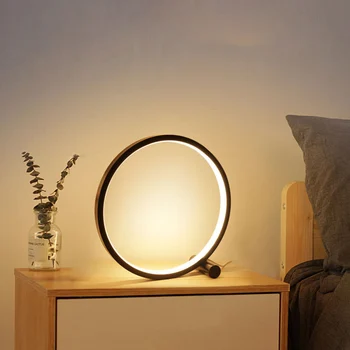 LED Masa yatak odası için lamba Dairesel Akrilik masa lambası Oturma Odası İçin Siyah / Beyaz Kısılabilir Başucu Lambası Yuvarlak Gece Lambası