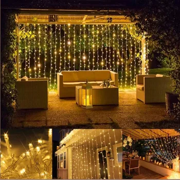 LED perde ışık 3x3 m / 3x2 M dize ışıkları su şelale lambası düğün odası dekor Garland bahçe dekorasyon açık peri ışıkları
