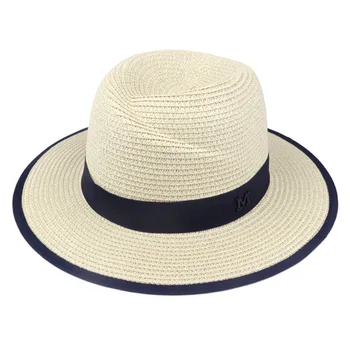 LNPBD Kadınlar Için 2017 sıcak Yeni Zarif Siyah Caz Şapka Beyaz Güneş şapka Erkekler Resmi Mavi Yaz Plaj Kap Mektup M Fedora Hasır Şapka