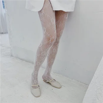 Lolita Dantel Çorap Kadınlar Seksi Fishnet Çiçek Külotlu İnce Naylon Çorap Kadın Şeffaf Yüksek Tayt Elbise