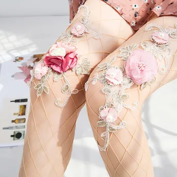 Lolita Tayt Kız Çiçek Yaz İnce Fishnet Çorap Tasarımcı İşlemeli Çiçekler Külotlu Fleshlight Seksi Vücut Çorapları