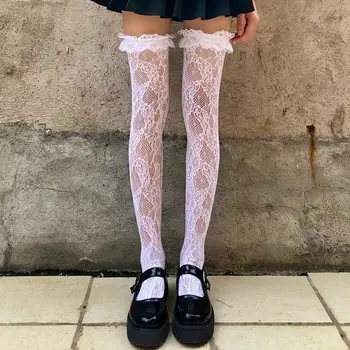 Lolita Uzun Dantel Diz Üzerinde Çorap Lolita Beyaz İpek Buzağı Çorap Yaz İnce Jk Dantel Çorap Yüksek Bel Uyluk Yüksek JK Çorap