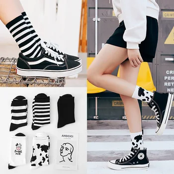 Lolita Çorap Orta Tüp Çorap Harfler Çorap Rahat Çorap Çizgili Moda beyaz çoraplar komik çoraplar Harajuku Yenilik JK Çorap