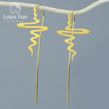 Lotus Eğlenceli Gerçek 925 Ayar Gümüş Doğal Yaratıcı El Yapımı Tasarımcı Güzel Takı Güzel Sarma Görünüm Dangle Küpe Kadınlar için