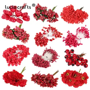 Lucia Zanaat Karışık Kırmızı yapay çiçek Kiraz Ercik Meyveleri Paket DIY Noel Düğün Pastası Hediye Kutusu Çelenkler Dekor D0311
