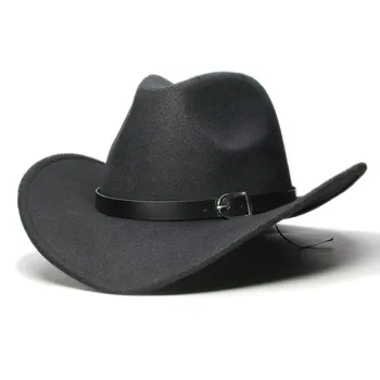 LUCKYLIANJI Erkek Kız Geniş Ağız Ülke Batı Deri Bant Şapka Fedora Fötr Yün Keçe Caz Chapéu Kovboy Şapkası Çocuklar İçin