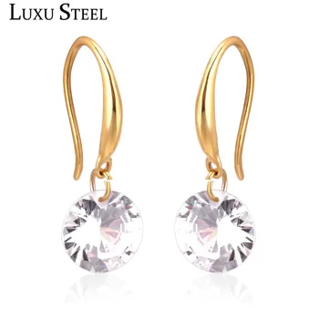 LUXUSTEEL Yuvarlak 2020 CZ Küpe Paslanmaz Çelik Altın Renk Damla EarringsEarring moda takı Kadınlar İçin noel hediyesi