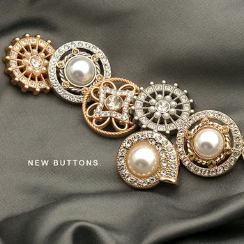Lüks Metal Altın Gümüş İnci Elmas Düğmeler Giyim Kadın Rüzgarlık Takım Elbise Kazak Ceket Dekor Dikiş Dikiş 6 adet