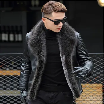M-5XL 2020 kış yeni erkek lambswool deri ceket Hakiki deri palto kalınlaşmak kürk hayvan yaka jaqueta masculino artı boyutu