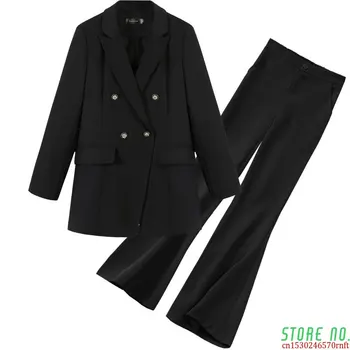 M-5XL büyük boy kadın pantolonları takım elbise iki parçalı takım elbise 2020 yeni siyah profesyonel giyim Zarif alevlendi pantolon Moda ceket