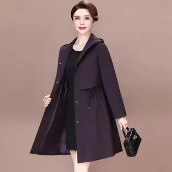 Manteau Femme 2022 İlkbahar Sonbahar Zarif Trençkot Yeni 5XL Palto Kadın Kapşonlu Rüzgarlık Giyim Moda Ceket Kadın