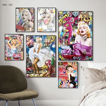 Marilyn Monroe Tuval Resimleri Moda Seksi Kadın Tuval Poster Graffiti Sokak Pop Art Duvar Resimleri Ev Odası Dekorasyon için