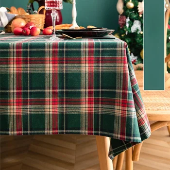 Masa Örtüsü Dikdörtgen 140 cm Noel Yeşil Ekose Masa Örtüsü için Parti Yemek çay masası Kapak 55 İnç Ev Dekoratif Zarif