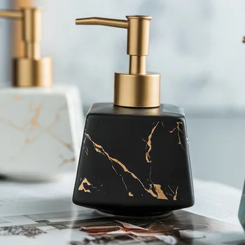 Mat siyah / beyaz / yeşil altın mermer desen 260ML banyo el sabunu dispenseri seramik losyon şişesi sabunluk Banyo malzemeleri