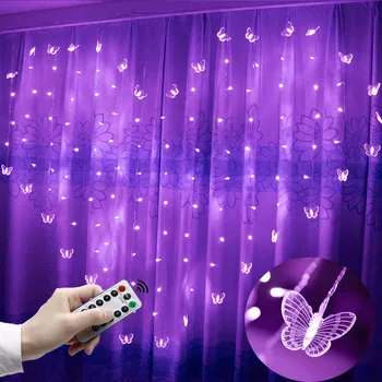 Mavi Kelebek LED Perde Saçağı ışıkları LED Tatil Dize Peri İşıklar Yeni Yıl Garland Düğün Parti Dekorasyon 2M