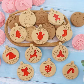 Merrry Noel Çerez Kesiciler Set Embosser Damga Piston Mini 3D Şekiller Bisküvi Kalıp Pasta Ekmek Pişirme Aksesuarları