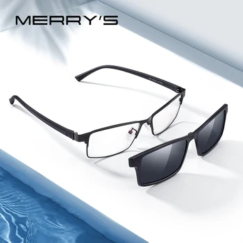 MERRYS tasarım 2 İn 1 Mıknatıs Polarize Klip Gözlük Çerçevesi Erkekler Optik Miyopi Klip Gözlük Erkekler İçin Gözlük Çerçevesi TR90 S2728