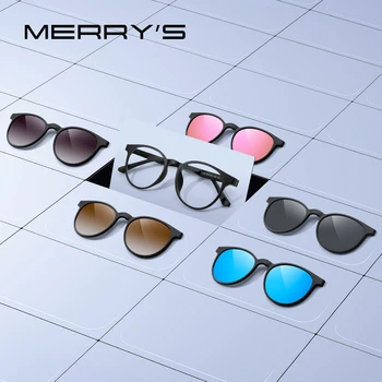 MERRYS tasarım 5 İn 1 Mıknatıs Polarize Klip Gözlük Çerçeve Kadın Yuvarlak Gözlük Çerçeve Gözlük S2320