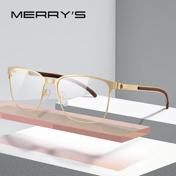 MERRYS tasarım Erkekler Titanyum Alaşımlı Gözlük Çerçeveleri Ultralight Kare Miyopi Reçete Optik Gözlük Antiskid Silikon S2364
