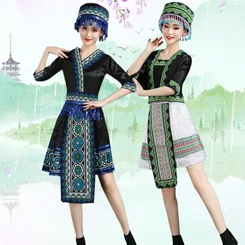 Miao Dans Kostümleri Kadınlar İçin Çin Miao Hmong Halk Dans Müziği Vintage Azınlık Giyim