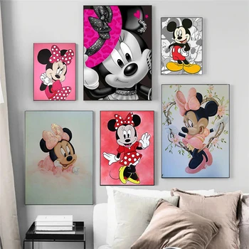 Mickey ve Minnie Karikatür Tuval Resimleri Disney Çizgi Film Posterler ve Baskılar duvar sanat resmi Oturma Odası Ev Dekorasyon için