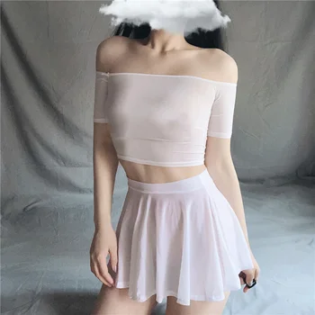 Mikro Mini Etek gece elbisesi Seksi Şeffaf See Through Kadınlar Buz İpek A-Line Pilili Etekler Low Rise Bel Ruffled Etek