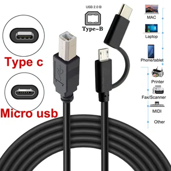 Mikro usb 2.0 + TİP C Erkek USB 2.0 Tip-B Erkek OTG Kablo Telefon Yazıcı Tarayıcı Elektronik Piyano ve Elektronik Davul