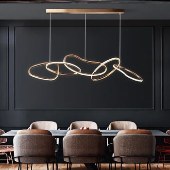 Minimalist restoran led avize post-modern lüks asılı lamba basit bar sayacı paslanmaz çelik halka avize aydınlatma