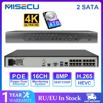 MISECU H. 265 16CH 4K 4MP 3MP 48V Gerçek POE NVR XMEYE P2P Ağ Video Kaydedici POE IP Kamera CCTV Sistemi ile 4TB HDD xmeye