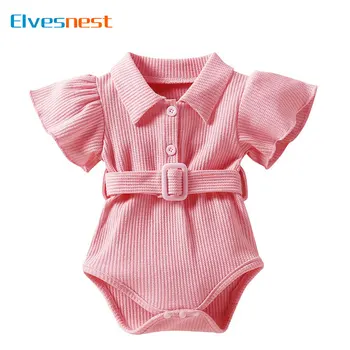 Moda Düz Renk Yenidoğan Giysileri Kız Bodysuits Yaz Bebek Kız Giysileri Pamuk Kısa Kollu Bebek Giyim 3-24 Ay