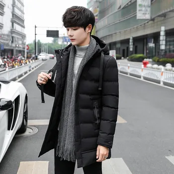 Moda Erkek pamuk kalın ceket uzun pamuk kapitone ceket ceket kapşonlu kalın uzun giyim Kore Gençlik eğlence pamuk kış L190