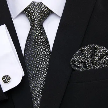 Moda İpek Jakarlı Kravat Beyaz Geometrik Kravat Mendil Kol Düğmesi Seti Bağları Erkekler İçin İş Düğün Parti
