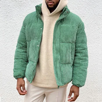 Moda Kadife Kış Ceket Erkekler Parkas Kalın Sıcak Streetwear Pamuk Ceket Erkek Standı Yaka Katı Fermuar Kış Dış Giyim Erkekler
