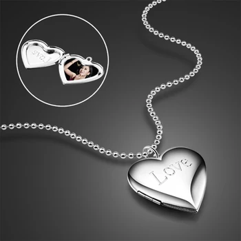 Moda kadın 925 ayar gümüş kolye sevimli kalp kolye tasarım yerleştirilebilir fotoğraf yaratıcı katı gümüş takı