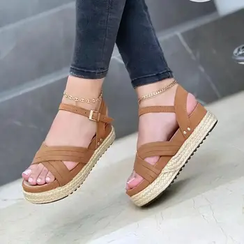 Moda Platformu Kadın Sandalet 2022 Yaz Sandalia Feminina Rahat Rahat Açık Espadrille Ayakkabı Kadın Artı Boyutu 35-43