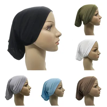 Modal Kadınlar Müslüman başörtüsü Pamuk Underscarf Streç Başörtüsü Kapak Headwrap Underscarf Kap İslam Eşarp İç Kafa Bandı