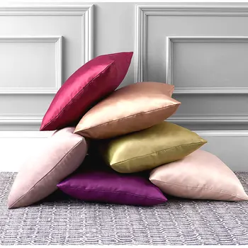 Modern Saten İpek Katı Yastık Kapakları Parlak Basit Şeker Renk Yastıklar Kanepe Kanepe Atmak Yastık Örtüsü Ev Dekoratif Yastıklar