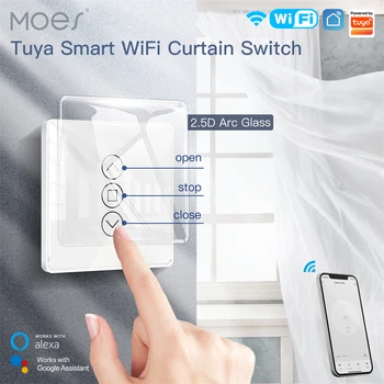 MOES WiFi RF433 Akıllı 2.5 D Ark Cam Dokunmatik Perde Anahtarı Panjur Kepenkleri Akıllı Yaşam / Tuya APP Çalışır Alexa Google Ev